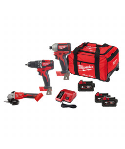 MILWAUKEE 3929142 M18 SET 3BLPPSAG-543B BRUSHLESS POWERPACK HAMMER DRILL/DRIVER, ANGLE GRINDER + IMPACT DRIVER