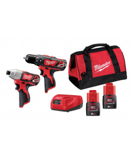 MILWAUKEE 3990088 M12 BPP2F-202B POWERPACK STARTER HAMMER DRILL/DRIVER + IMPACT DRIVER