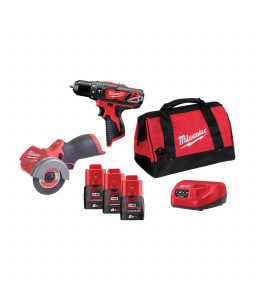 MILWAUKEE 3903071 M12 BPDFCOT2A-202B POWERPACK BASIC HAMMER DRILL + COMPACT CUT OFF TOOL