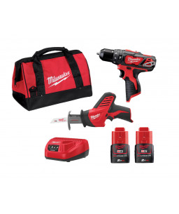 MILWAUKEE 3900494 M12 BPDHZ-202B POWERPACK ELEMENT HAMMER DRILL + HACKZALL RECIP SAW