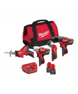 MILWAUKEE 4933441240 M12 BPP4A-202B POWERPACK UTILITY DRILL/DRIVER, IMPACT DRIVER, HACKZALL + LED LIGHT